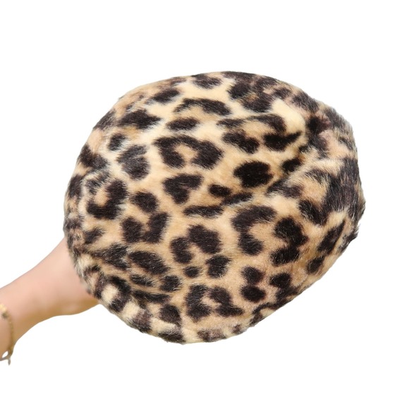 Vintage 60s I. Magnin tan brown and black leopard print fur pillbox hat - Picture 6 of 8